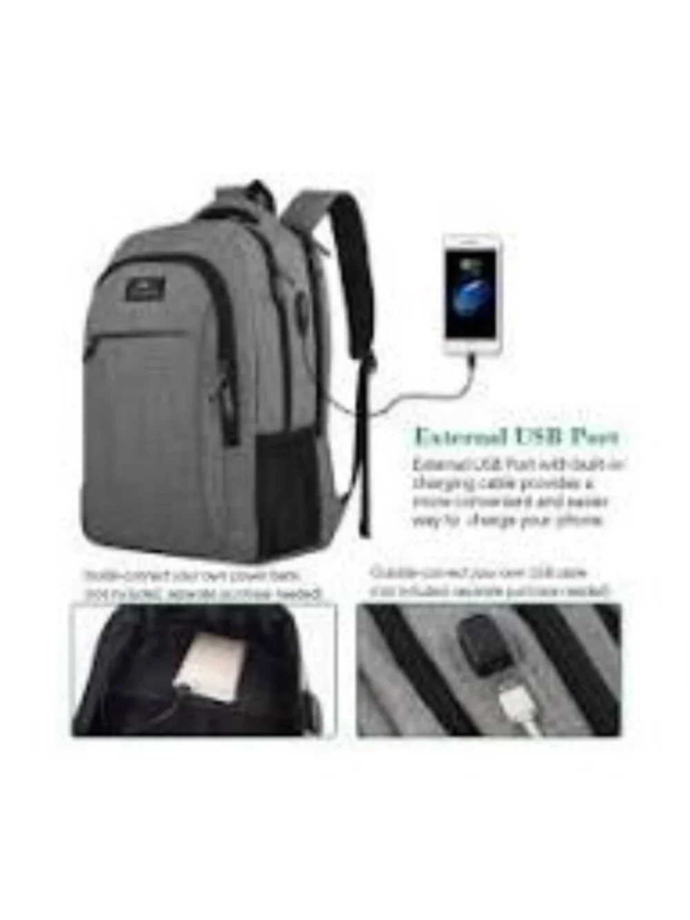 Matein Gray Anti-Theft Slim Travel Laptop Backpack